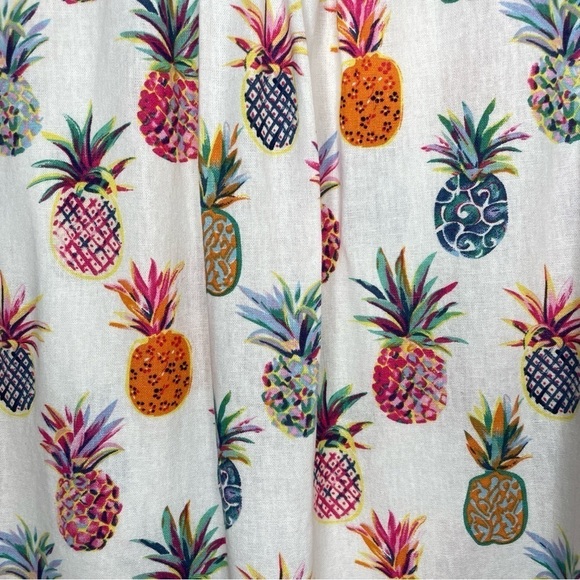 Sigrid Olsen Pineapple Novelty Multicolor Print Linen Blend Top With Pockets - Picture 8 of 10